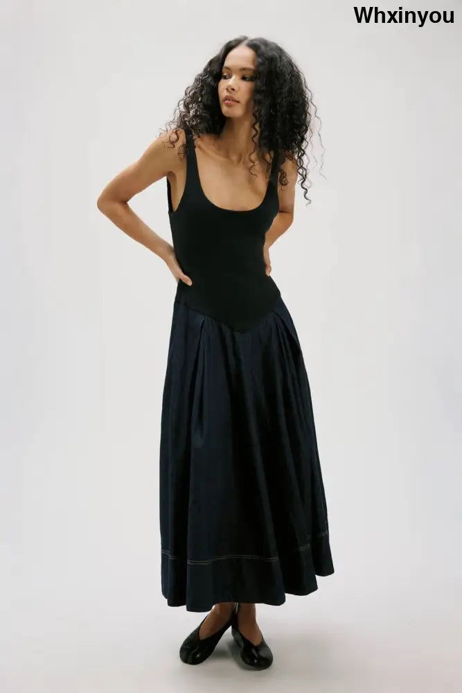 Elio Denim Midi Dress | Dark Combo - Dresses