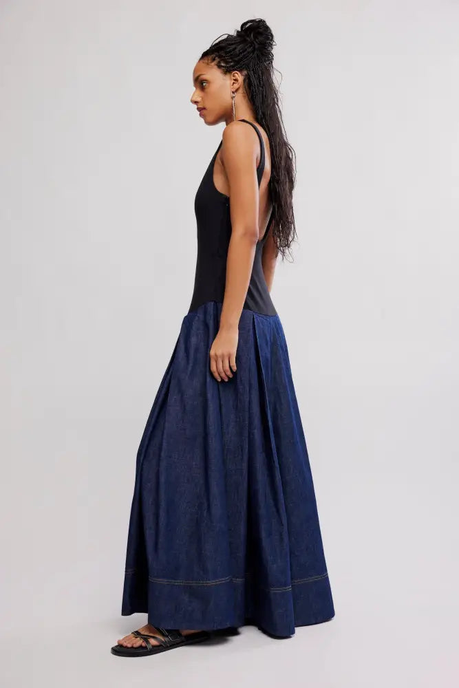 Elio Denim Midi Dress | Dark Combo - Dresses