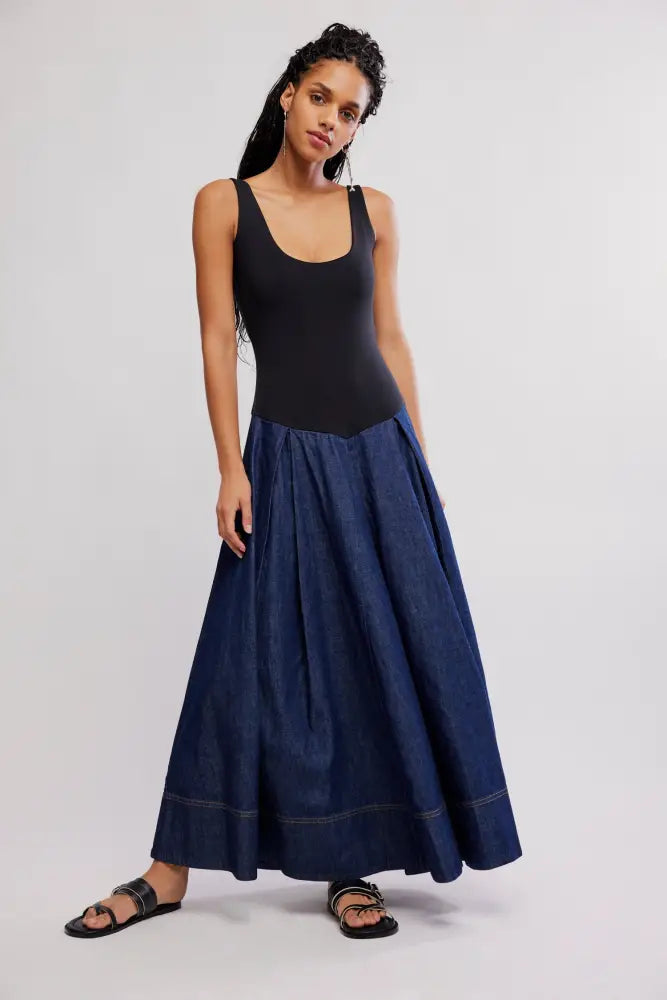 Elio Denim Midi Dress | Dark Combo - Dresses