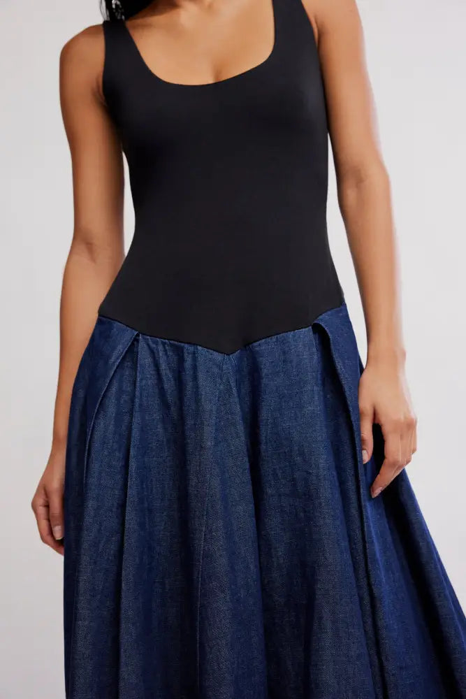 Elio Denim Midi Dress | Dark Combo - Dresses