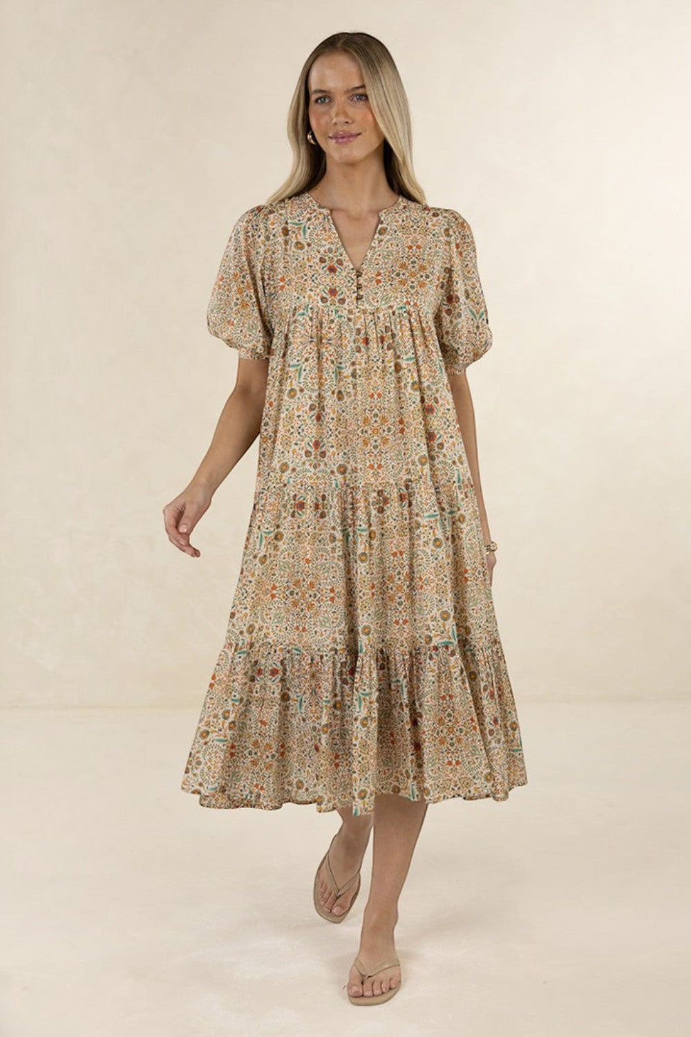 Yasmin Midi Dress | Almond Print