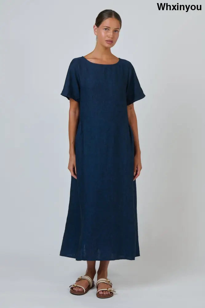 GA684 Linen Midi Dress | Eclipse - Dresses