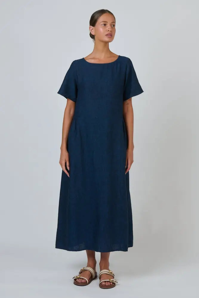 GA684 Linen Midi Dress | Eclipse - Dresses