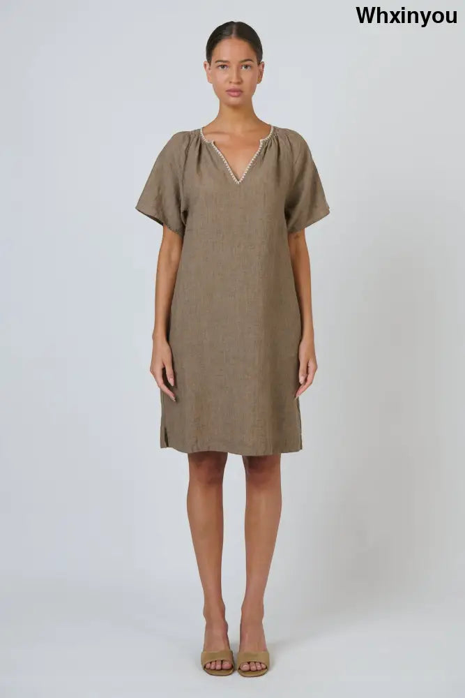 GA703 Linen Shift Dress | Agate - Dresses