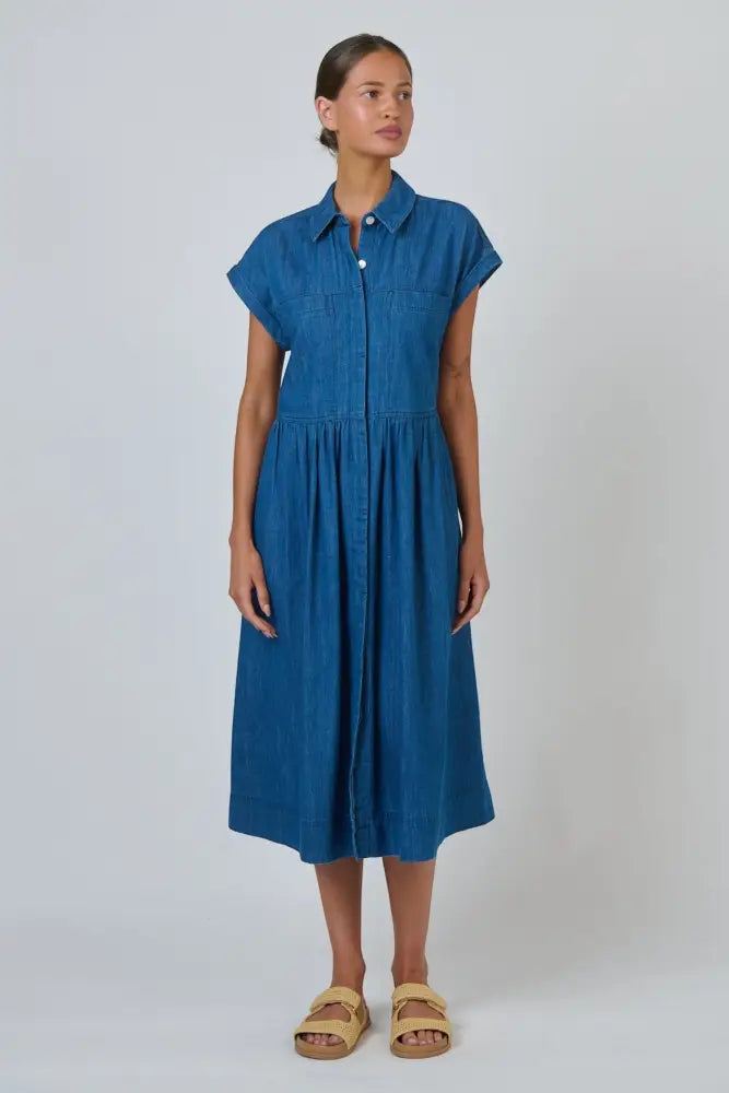 GA738 Shirt Dress | Chambray - Dresses