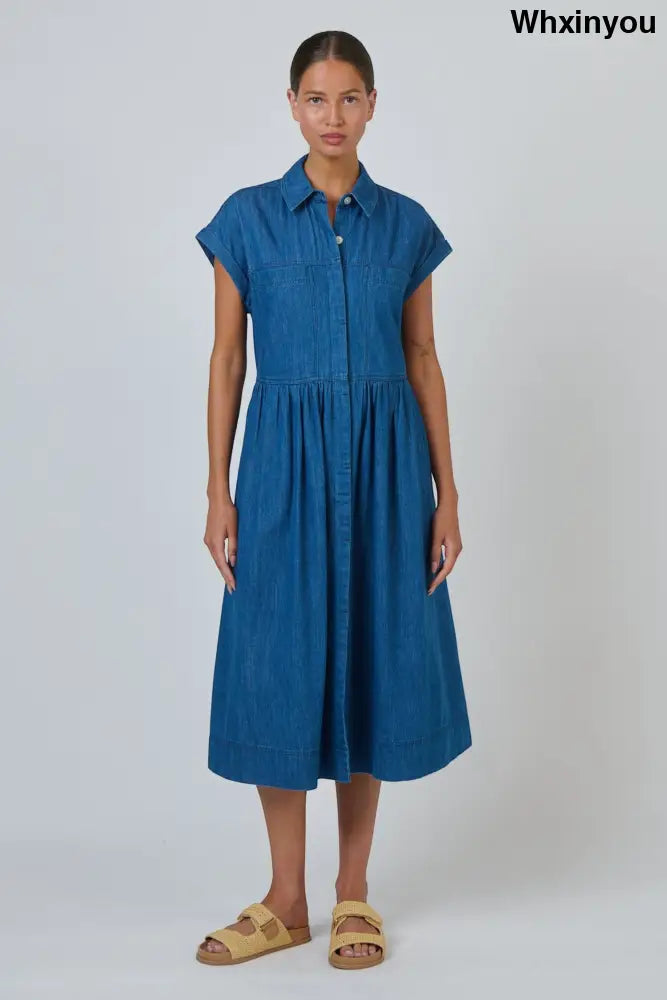 GA738 Shirt Dress | Chambray - Dresses