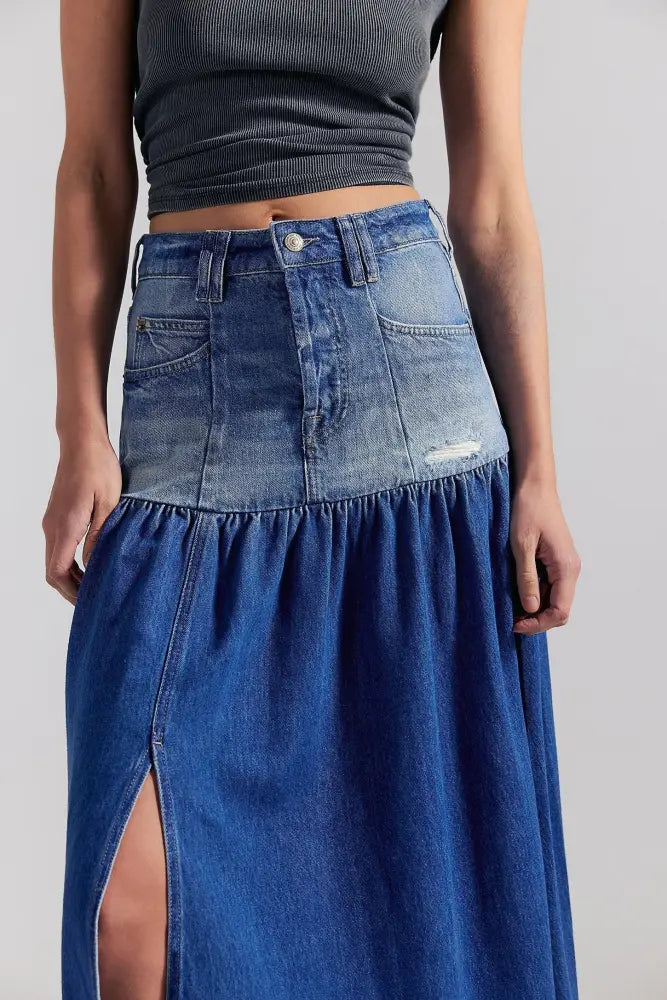 Good Company Mixed Denim Maxi Skirt - Skirts