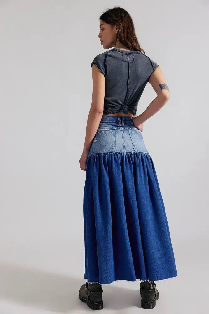 Good Company Mixed Denim Maxi Skirt - Skirts