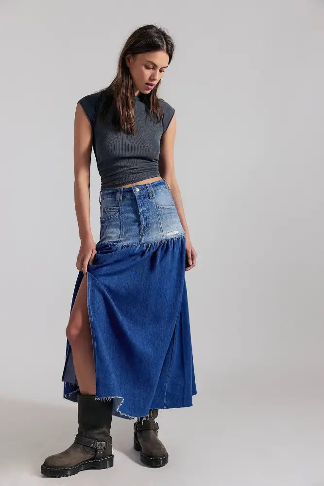 Good Company Mixed Denim Maxi Skirt - Skirts