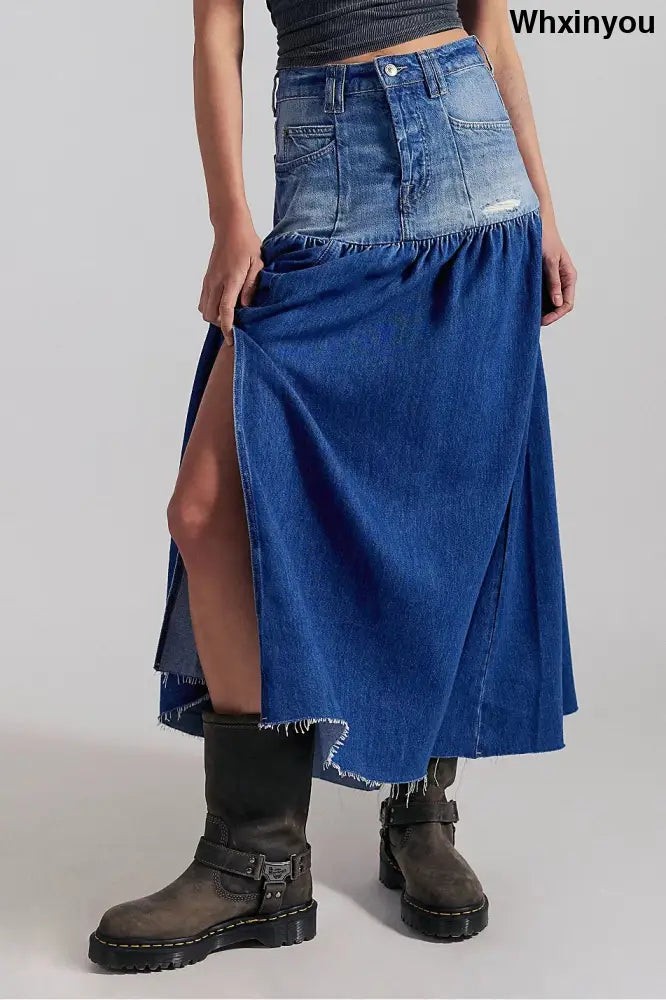 Good Company Mixed Denim Maxi Skirt - Skirts