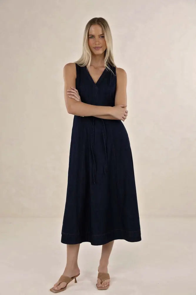 Ivy Denim Midi | Dark Denim - Dresses