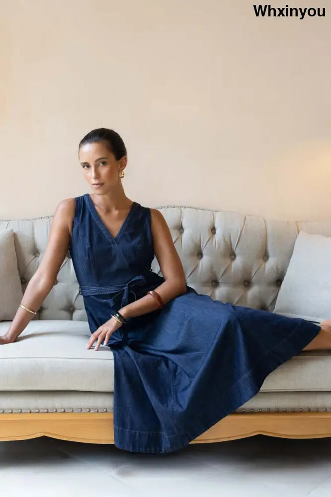 Ivy Denim Midi | Dark Denim - Dresses