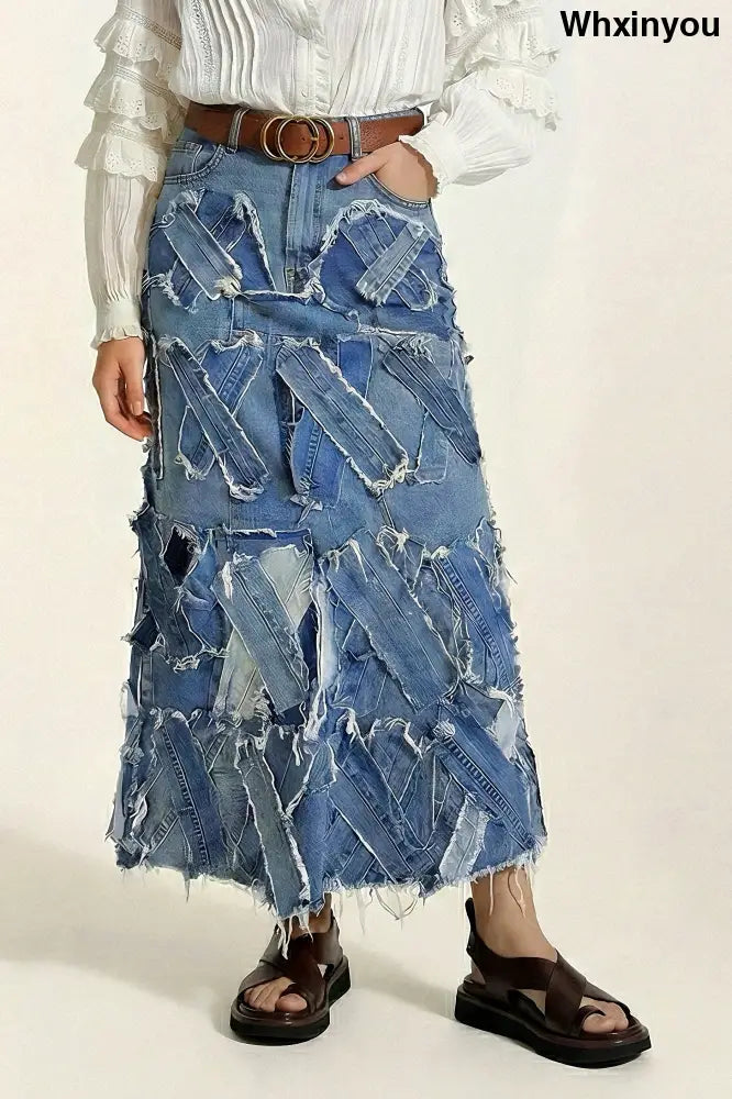 Patched Up Skirt | Vintage Denim - Skirts