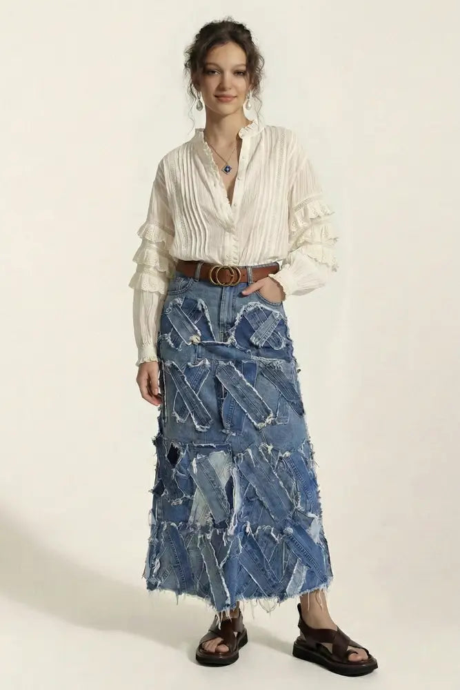 Patched Up Skirt | Vintage Denim - Skirts