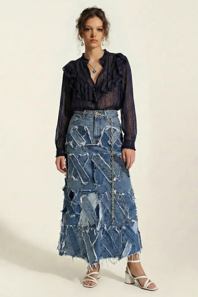 Patched Up Skirt | Vintage Denim - Skirts