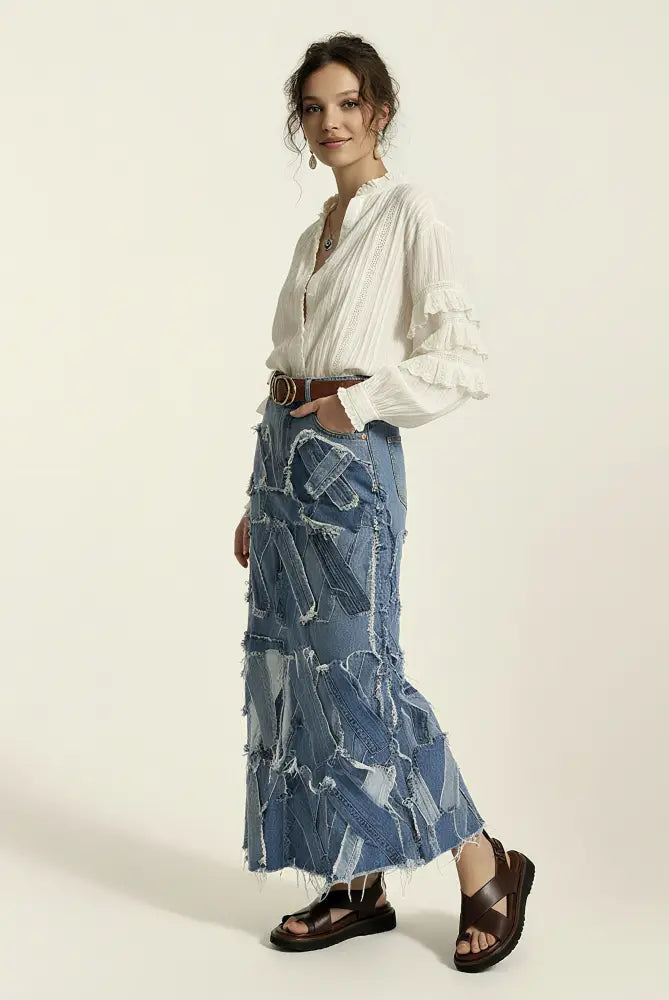Patched Up Skirt | Vintage Denim - Skirts