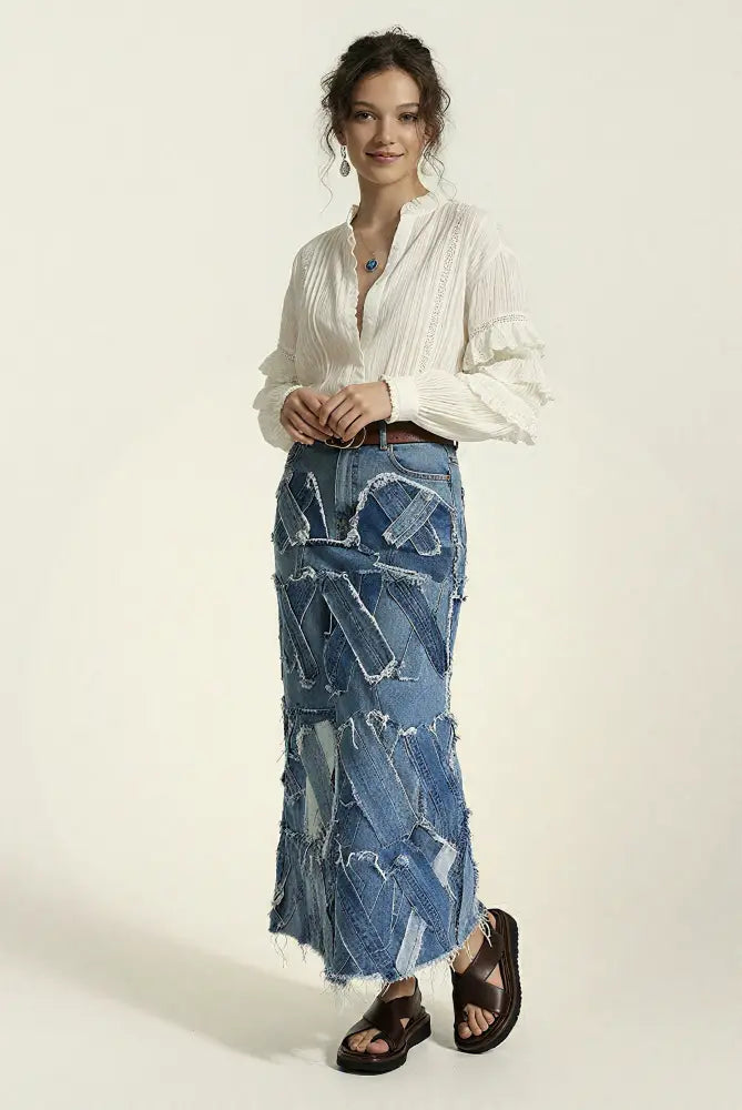 Patched Up Skirt | Vintage Denim - Skirts