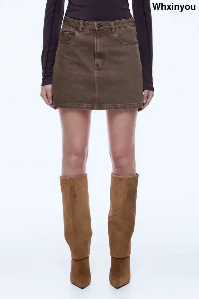 Stella Denim Mini Skirt | Mushrooom - Skirts