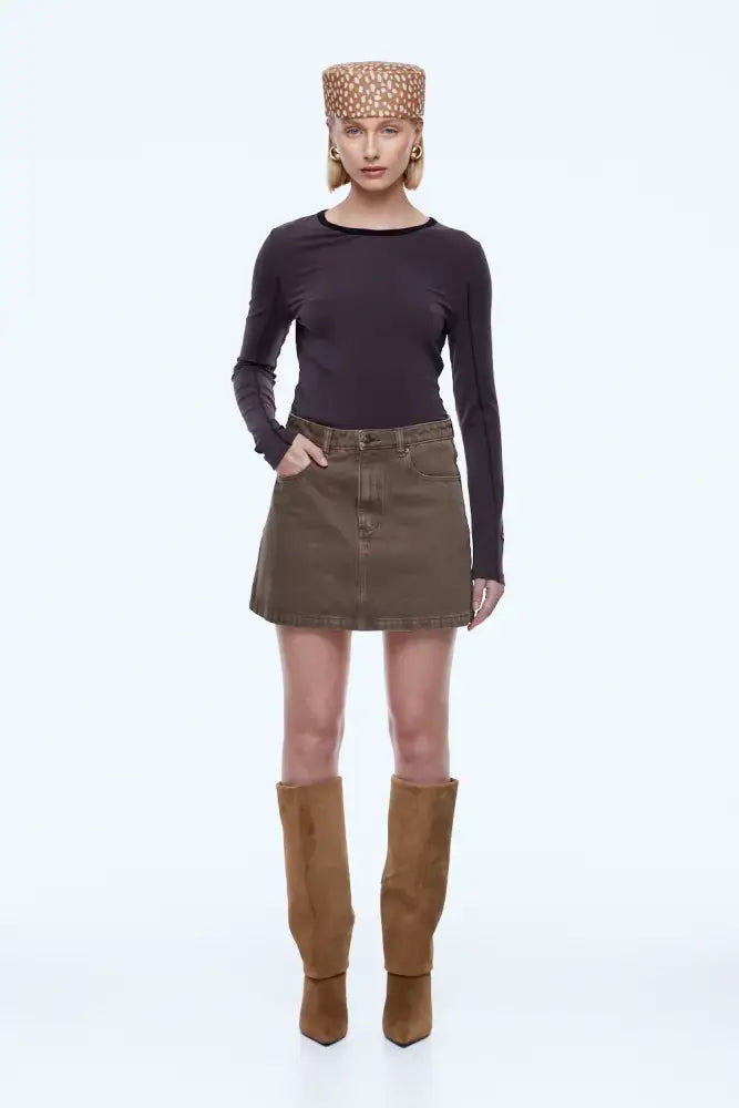 Stella Denim Mini Skirt | Mushrooom - Skirts