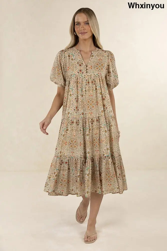 Yasmin Midi Dress | Almond Print - Dresses